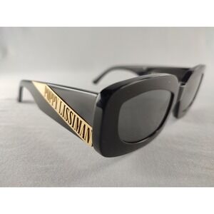 Poppy Lissiman Stevie Black Acetate Rectangle Sunglasses Gold Logo 50-23-145